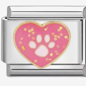 Pink Glitter Heart Paw